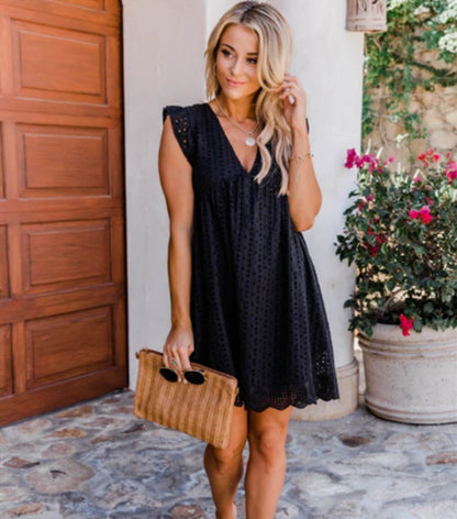 Lace Beach Dress With Pockets V Neck Comfortable Summer