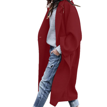 Casual Long Single Breasted Jacket With Pockets Woolen Coat