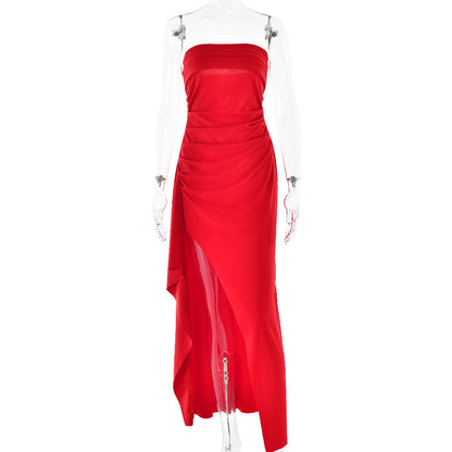 Strapless Pleated Maxi Dress For Bridesmaid Wedding Gown