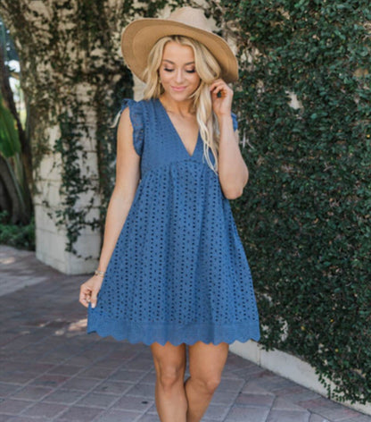 Lace Beach Dress With Pockets V Neck Comfortable Summer